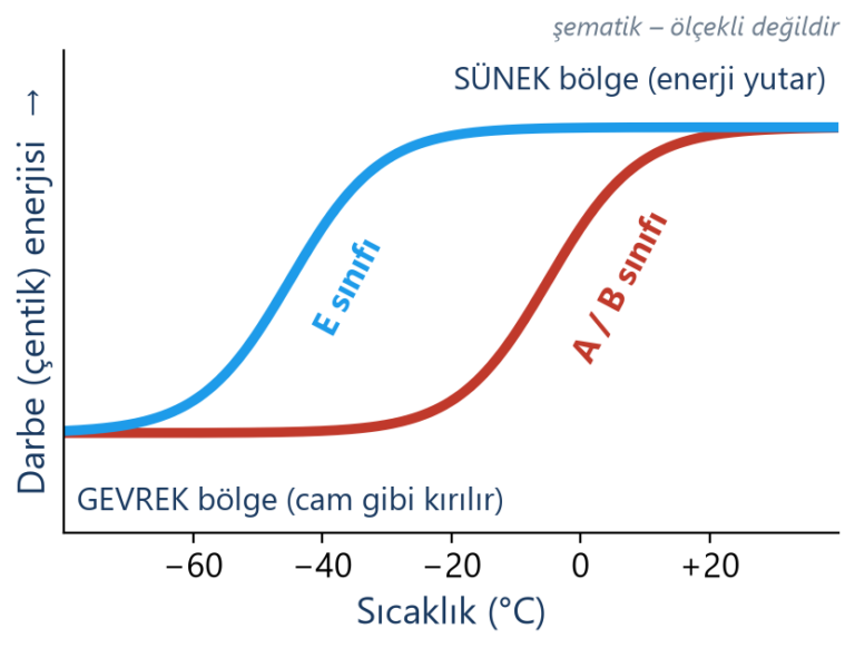 Sıcaklığa göre darbe enerjisi eğrileri